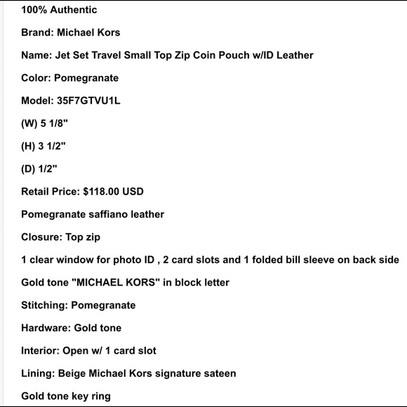 🎊🎉HP 🎉🎊MICHAEL KORS JET SET SMALL ID POUCH🎊🎉 - Picture 4 of 4